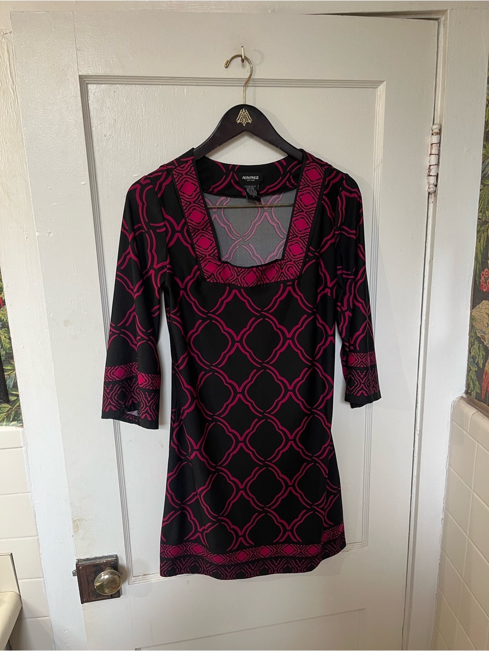 Alyn Paige Retro Geometric Knit Sheath Dress Magenta Black S Cocktail